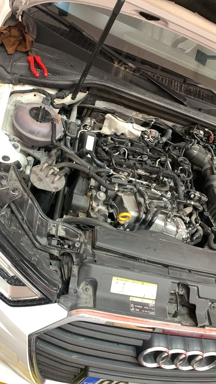 Audi motor bölmesinde bakım çalışması